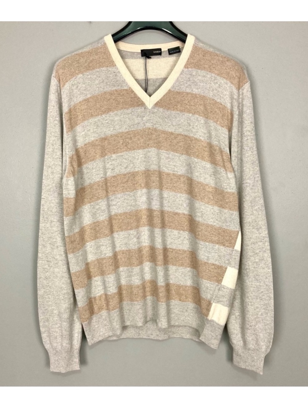 Nanibon Cashmere Blend Sweater Men’s Size XL Pullover V-Neck Stripes Preppy Wool